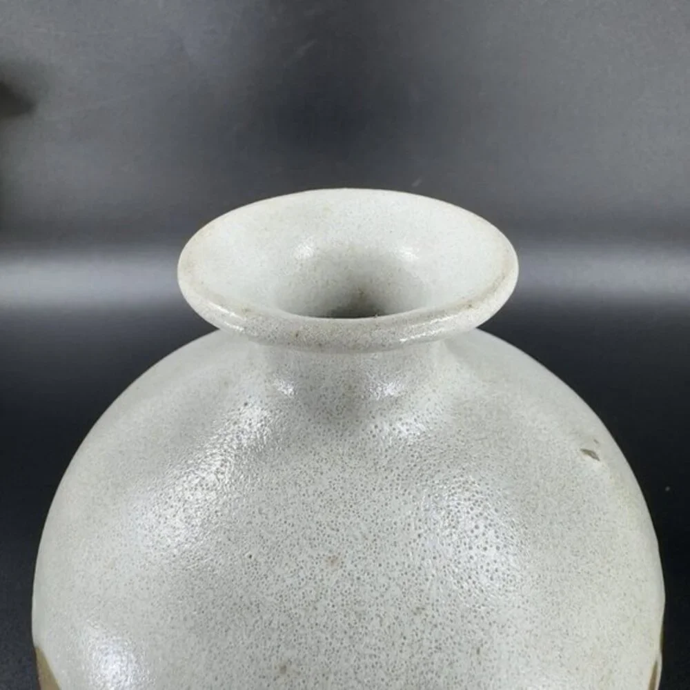 Vintage 1990s Hand Made Stoneware‎ Pottery Vase Round Bottom Brown Pattern VTG